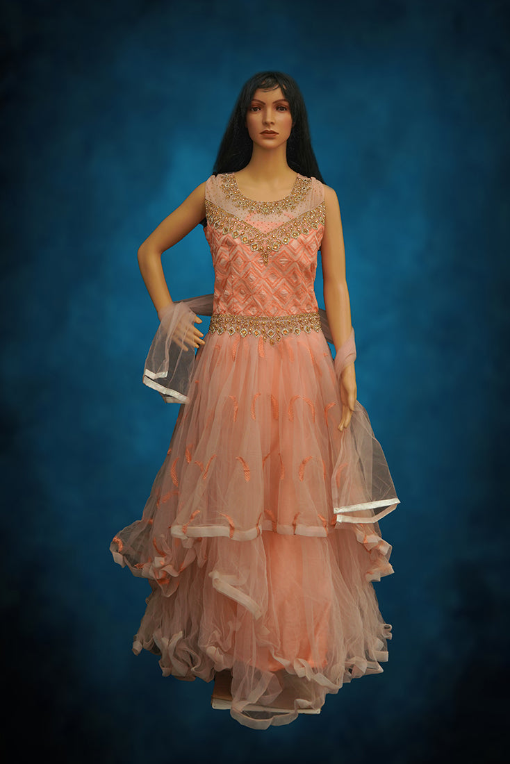 Peach Long frock in Netted material