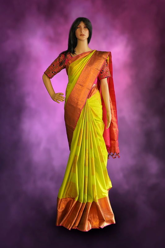 Kancheepuram Silk Saree in Parrot Green