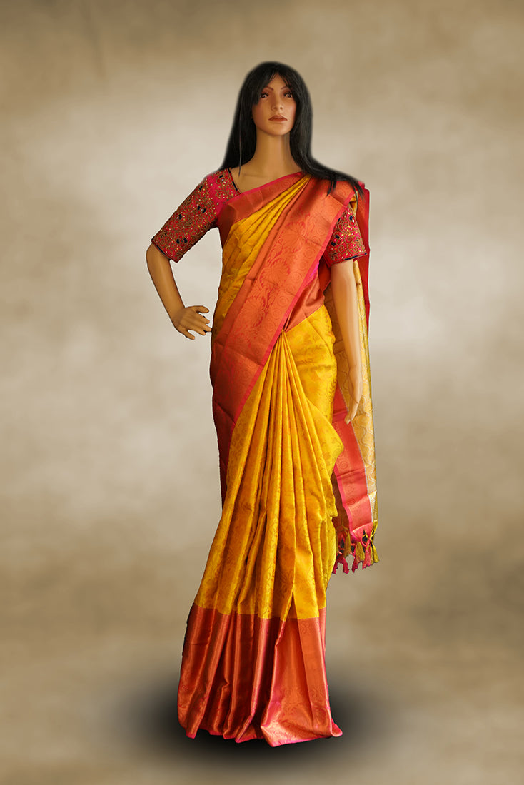 Kancheepuram Silk Saree in Golden Yellow