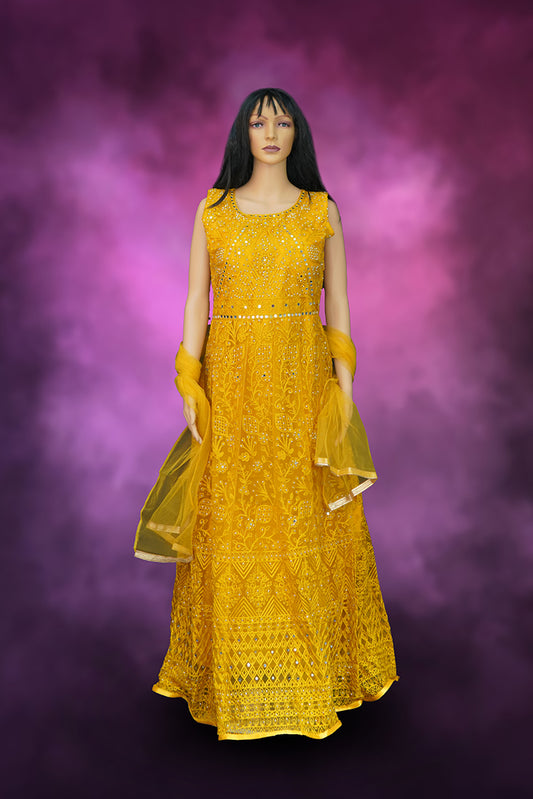 Canary Yellow Long Frock / Chudidar Set