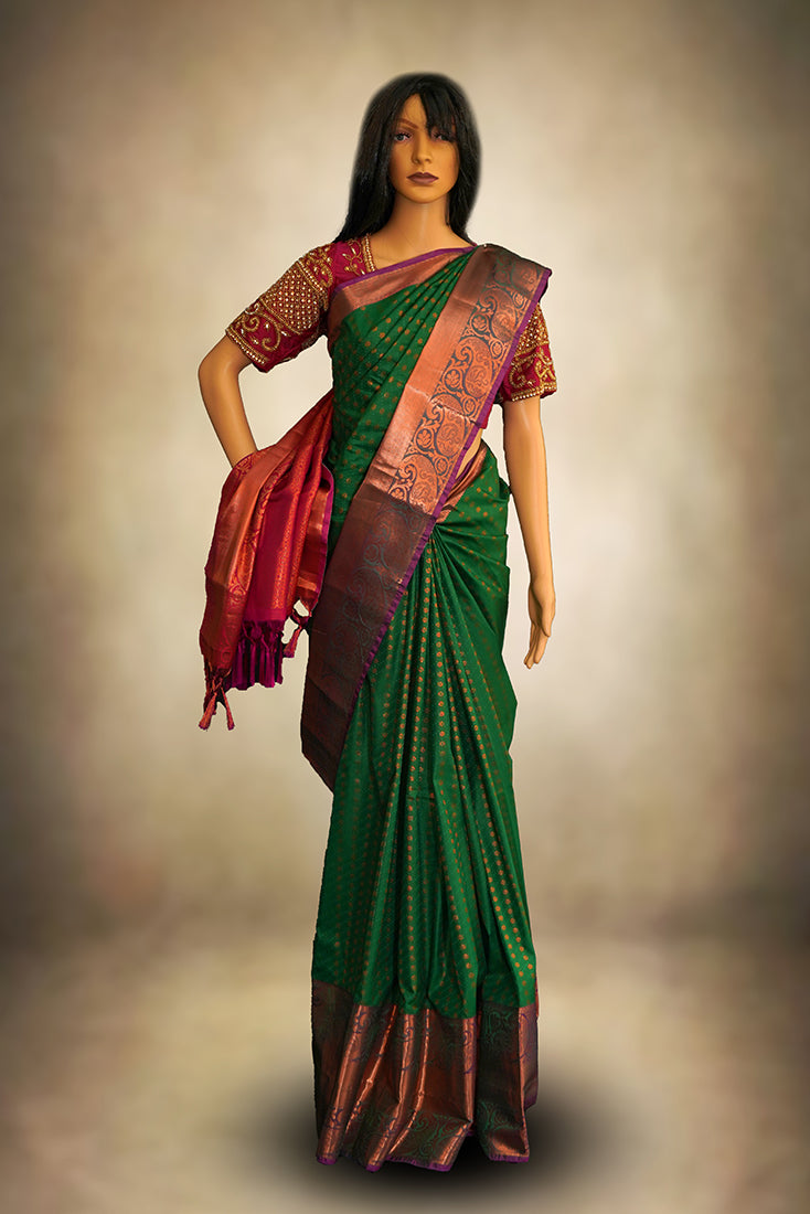 Kancheepuram Silk Saree in Green and Purple