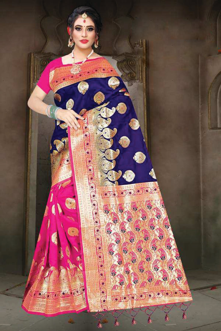 Banarasi Gudiya Saree in Blue and Pink