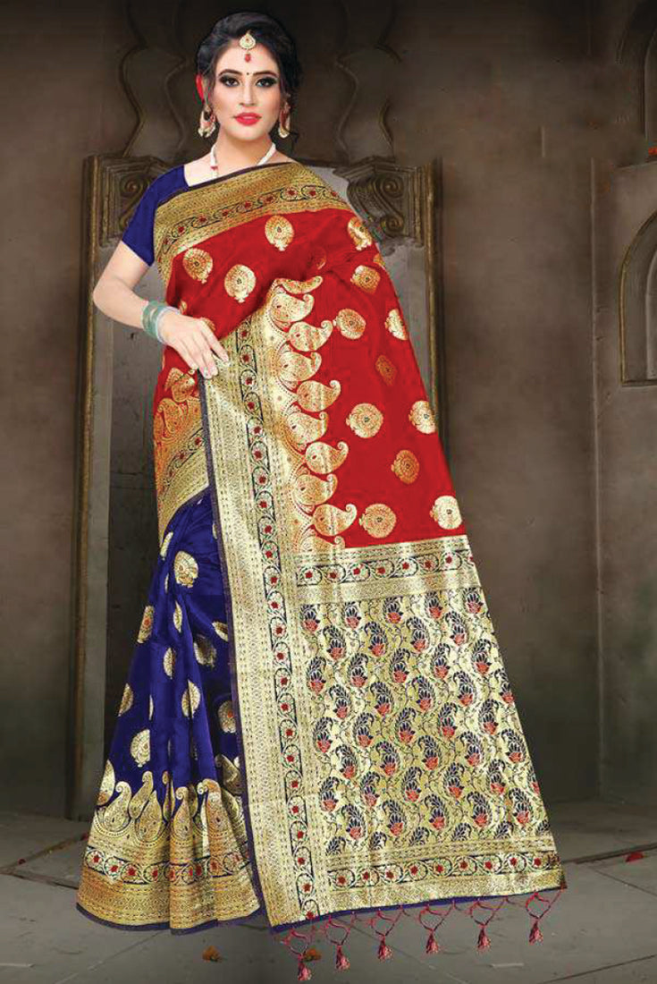 Banarasi Gudiya Saree in Blue and Red