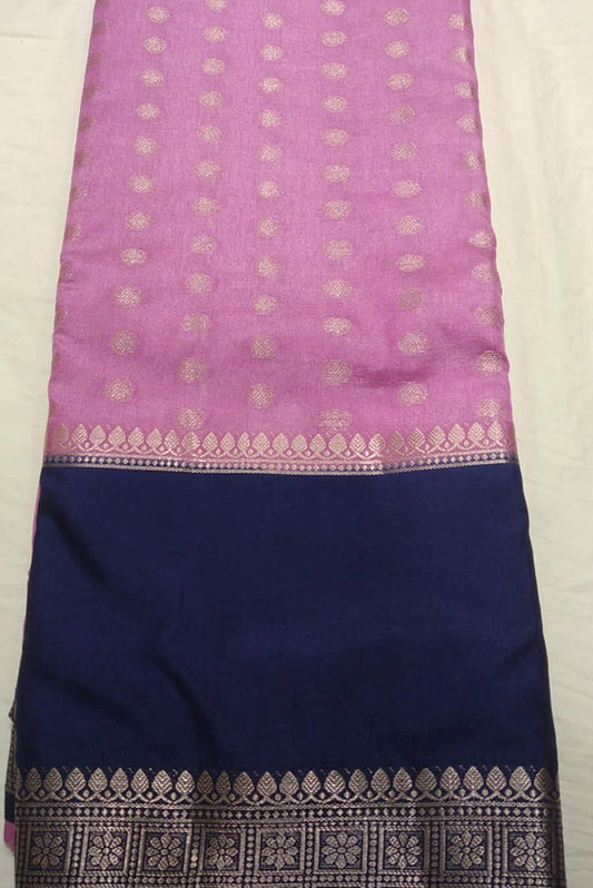 Dola Silk Saree with Gap Border in Pastel Pink