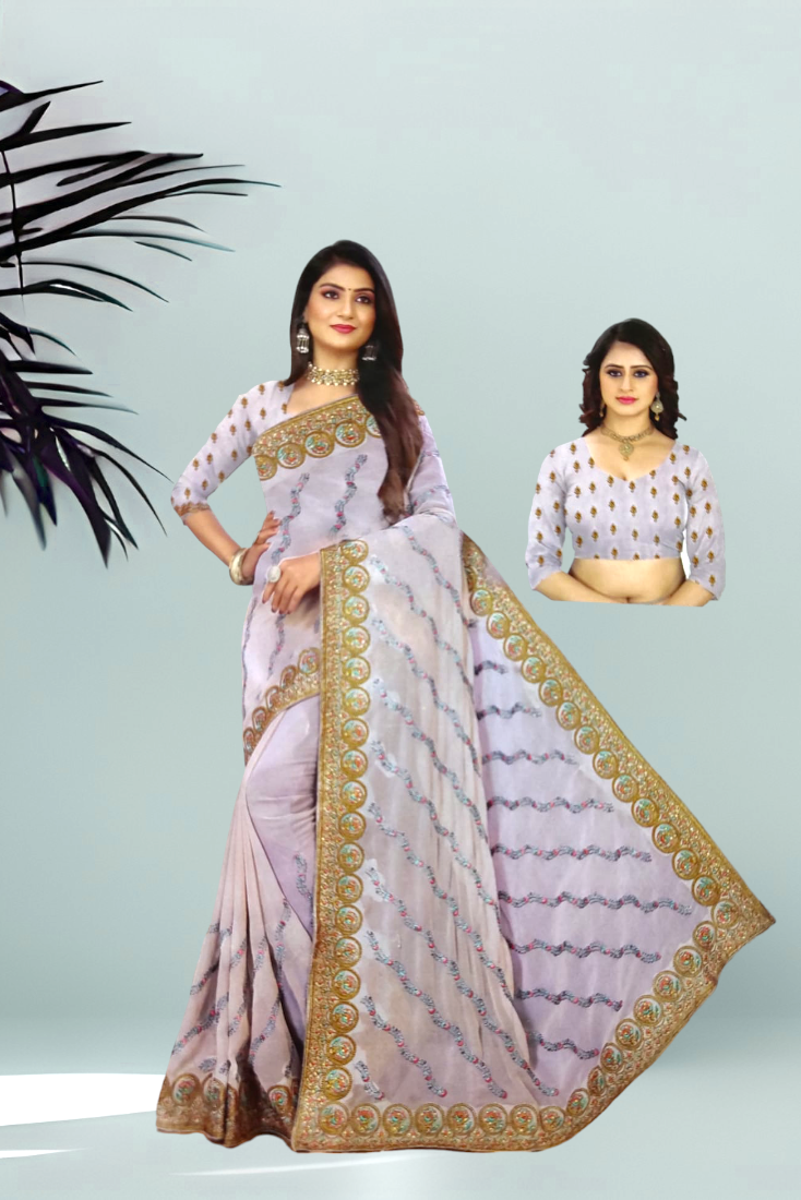 Georgette Work Saree in Pastel Pink