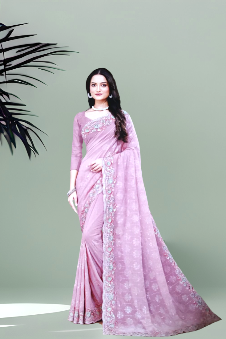 Georgette Work Saree in Pastel Pink