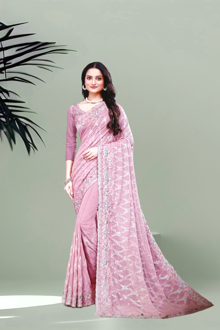 Georgette Lehariya Work Saree in Pink