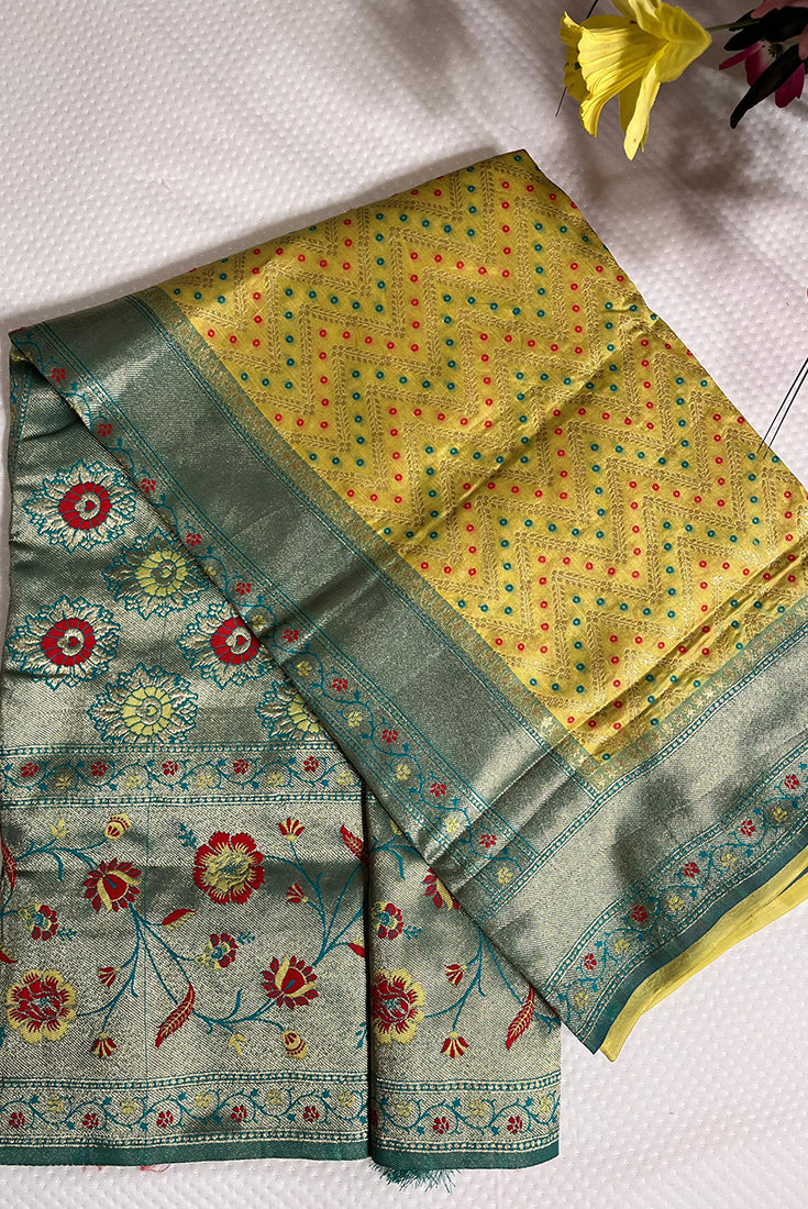 Banarasi Paithani Saree in Pastel Yellow