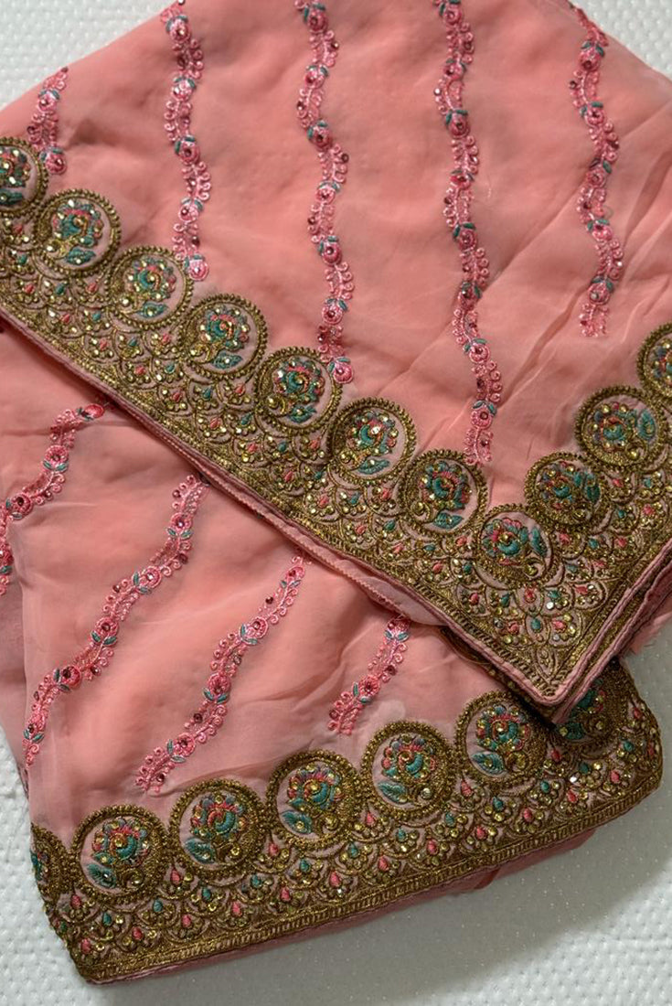 Georgette Work Saree in Pastel Pink