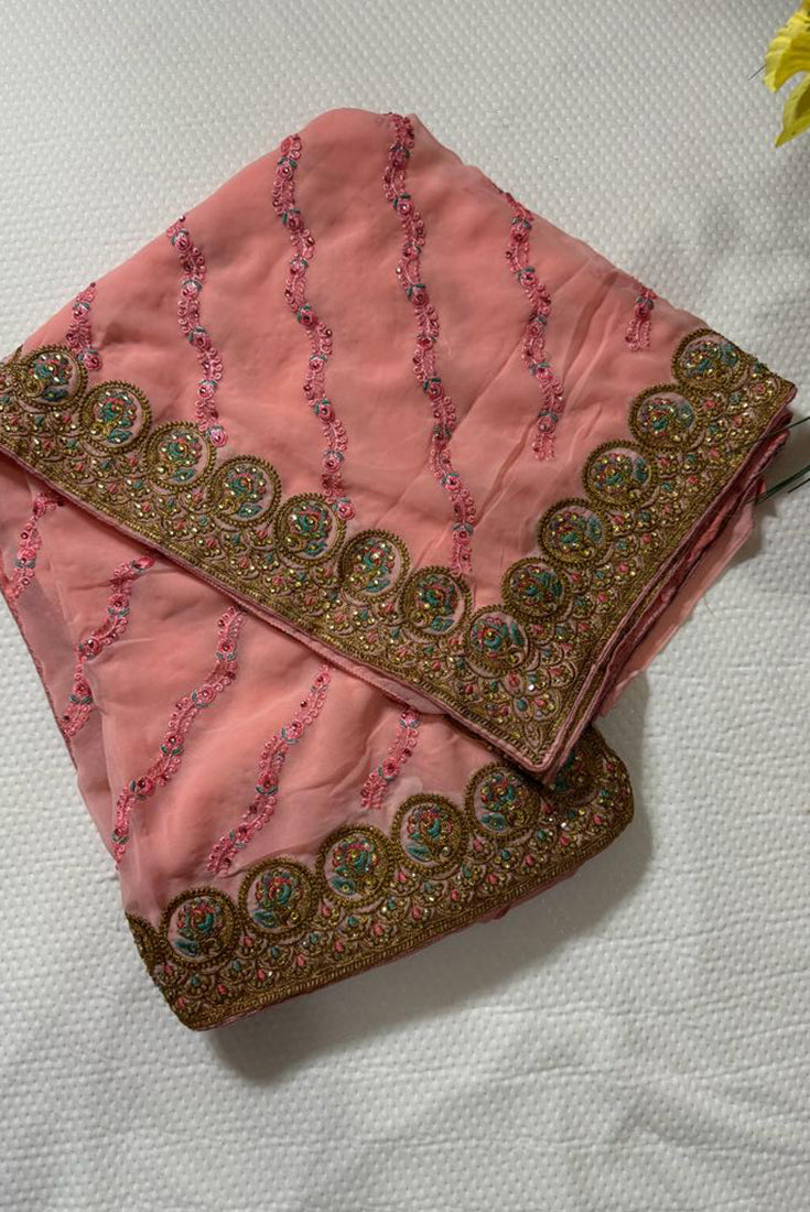 Georgette Work Saree in Pastel Pink