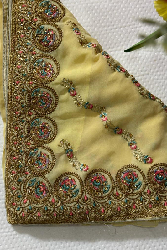 Georgette Work Saree in Pastel Yellow