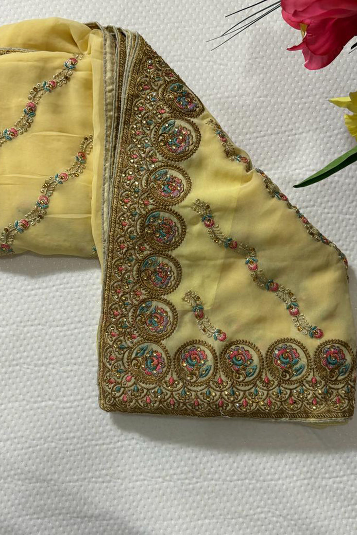 Georgette Work Saree in Pastel Yellow