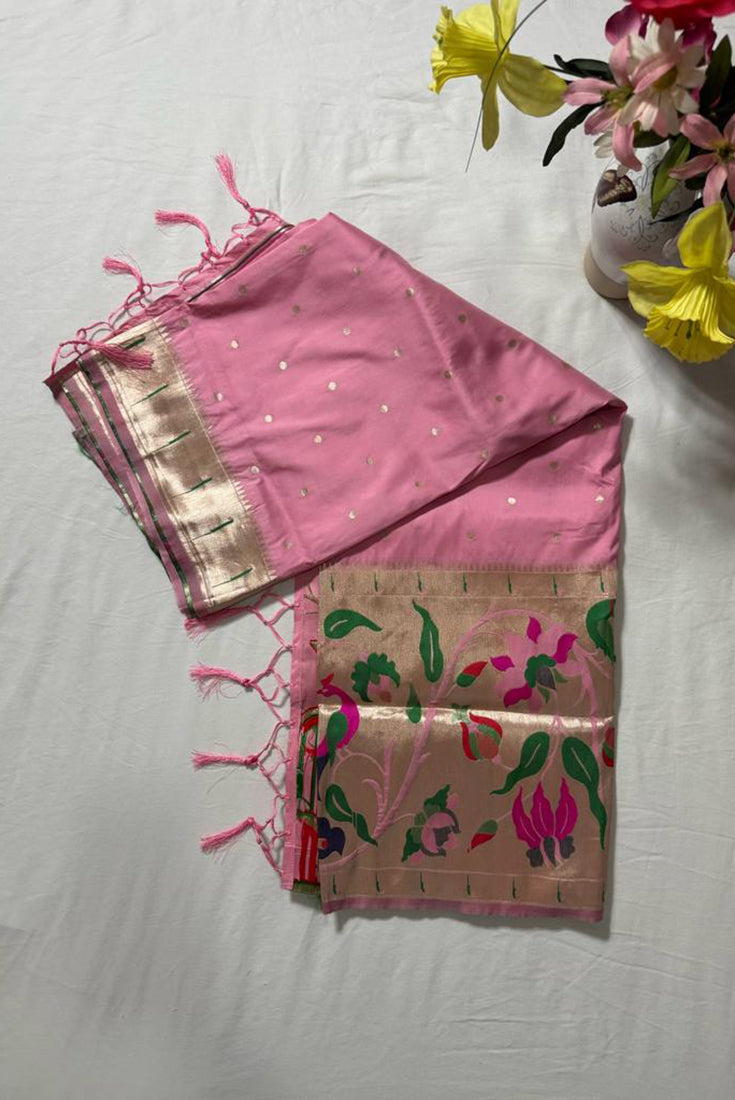 Pastel Pink Paithani Saree