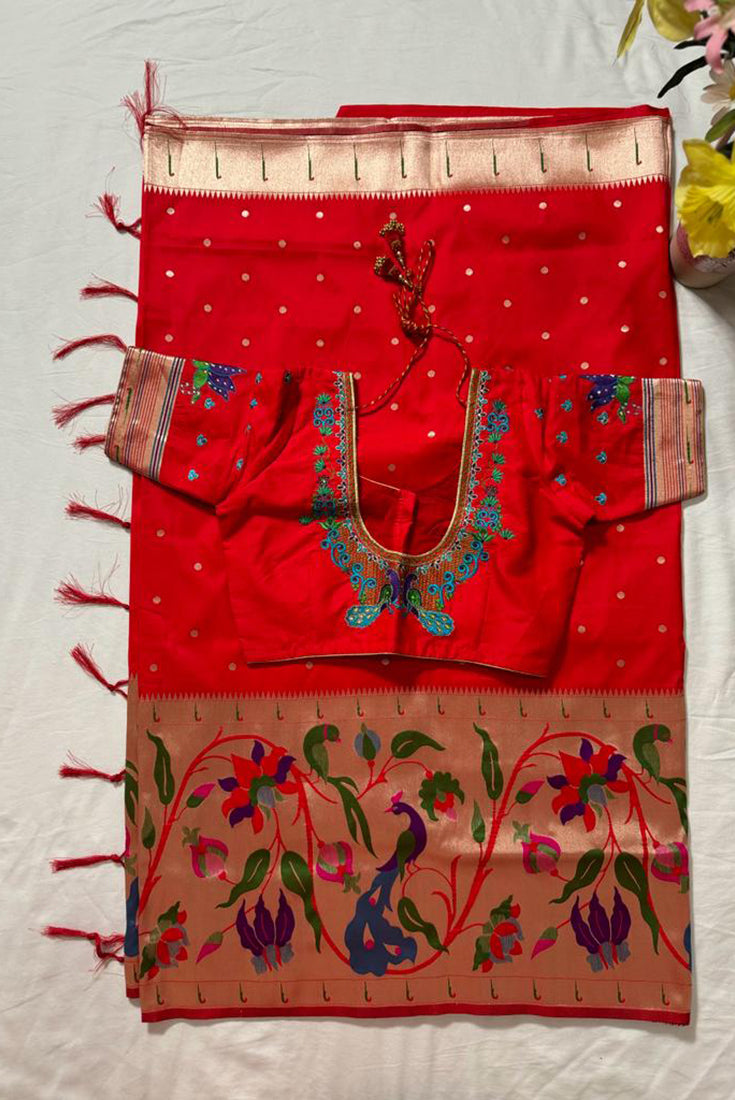 Red Paithani Saree in Banarasi Silk