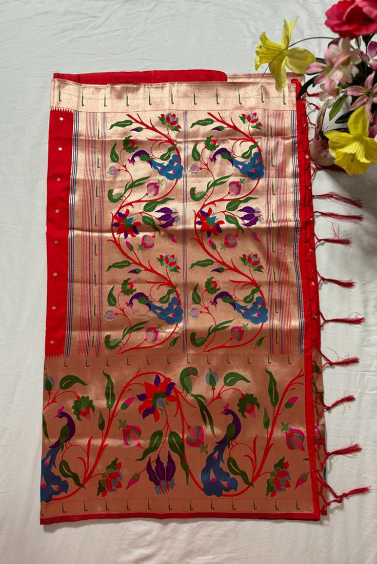 Red Paithani Saree in Banarasi Silk