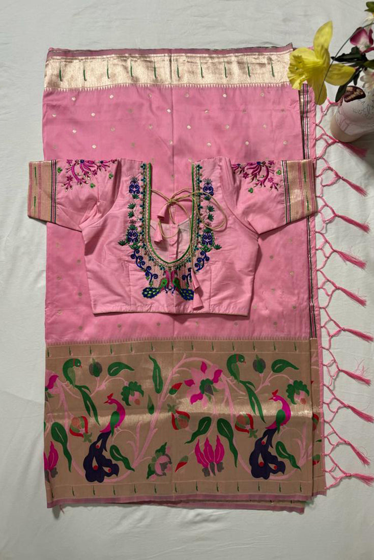 Pastel Pink Paithani Saree