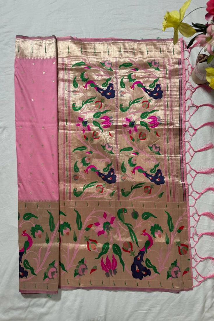 Pastel Pink Paithani Saree