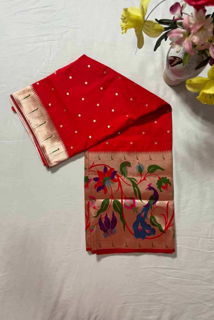 Red Paithani Saree in Banarasi Silk