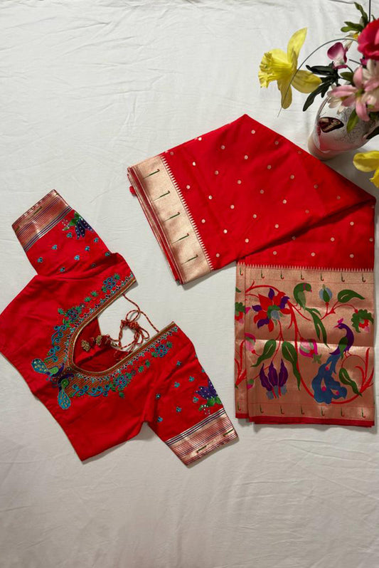 Red Paithani Saree in Banarasi Silk