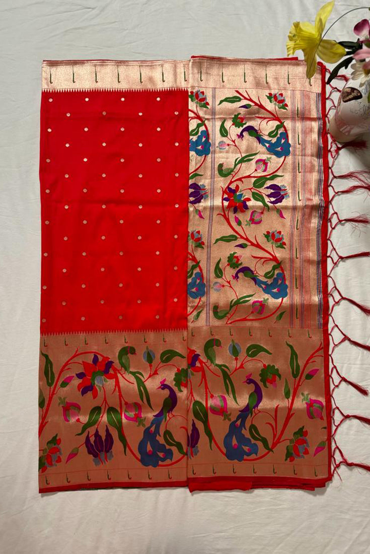 Red Paithani Saree in Banarasi Silk