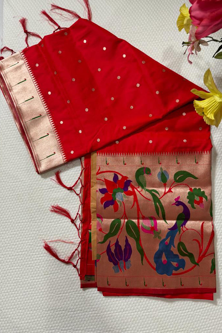 Red Paithani Saree in Banarasi Silk