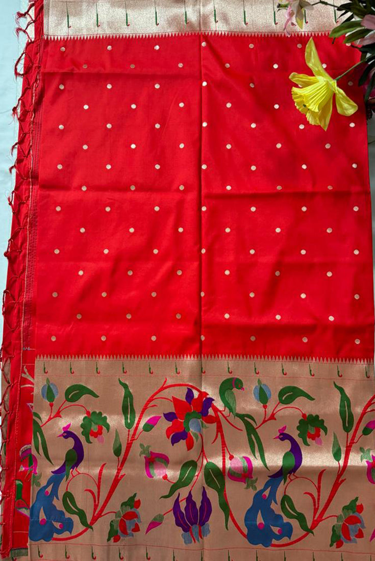 Red Paithani Saree in Banarasi Silk