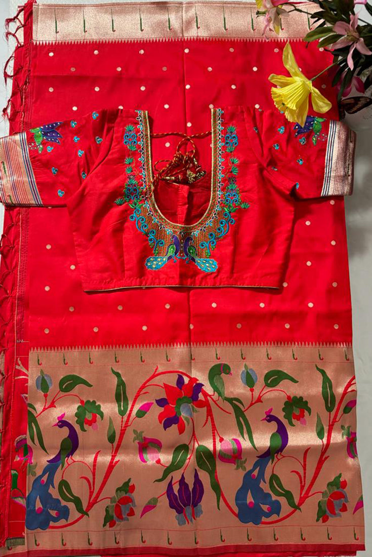 Red Paithani Saree in Banarasi Silk