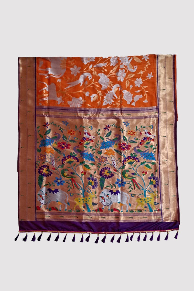 Orange Paithani Saree in Banarasi Silk