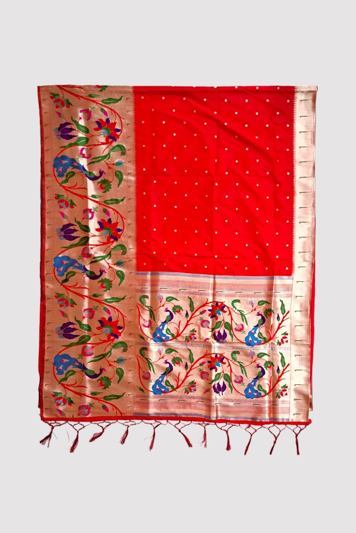 Red Paithani Saree in Banarasi Silk