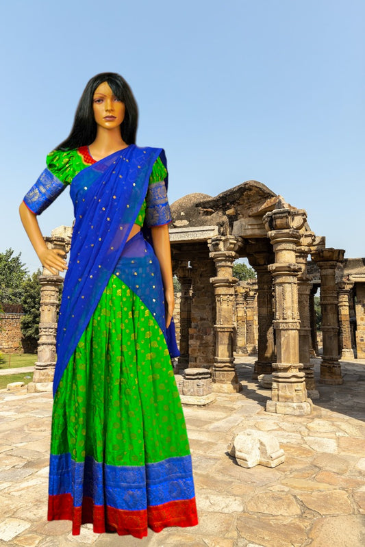 Banarasi Silk Half Saree Set in Green and Blue