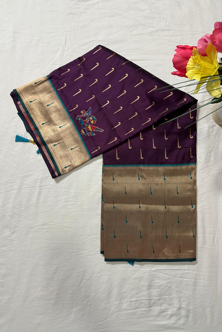 Paithani Banarasi Silk Saree in Purple