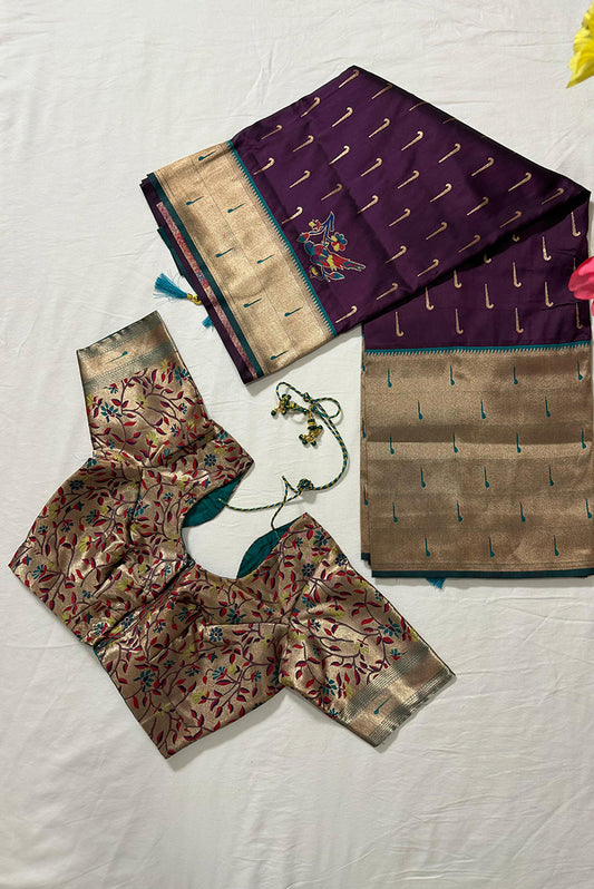 Paithani Banarasi Silk Saree in Purple