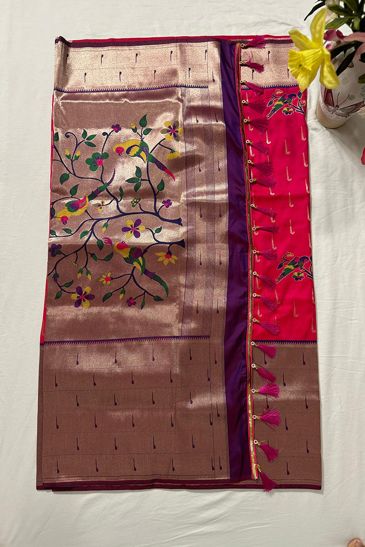 Pink Paithani Saree in Banarasi Silk