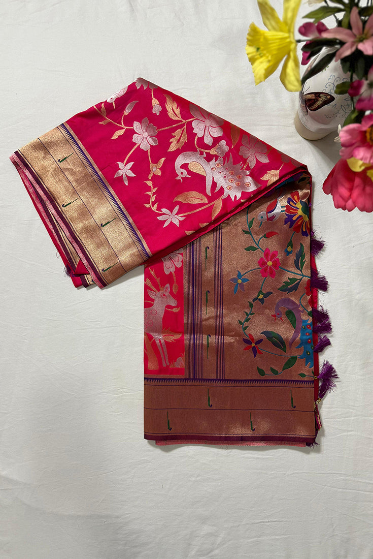 Pink Paithani Saree in Banarasi Silk