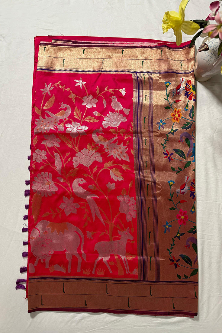 Pink Paithani Saree in Banarasi Silk