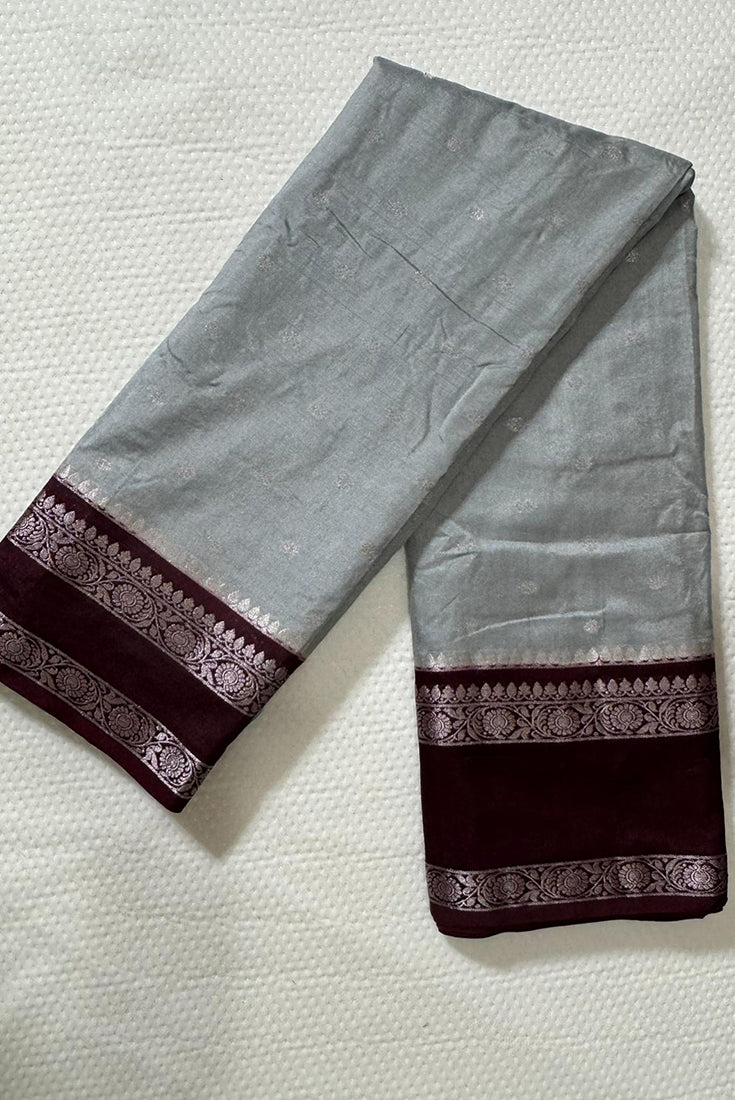 Dola Silk Saree with Gap border in Grey