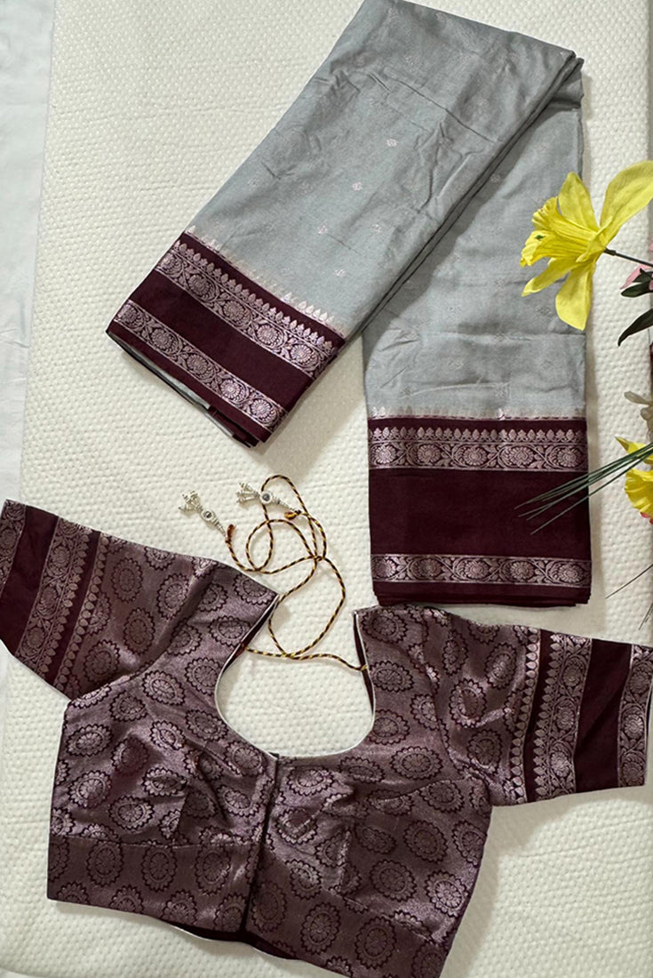 Dola Silk Saree with Gap border in Grey