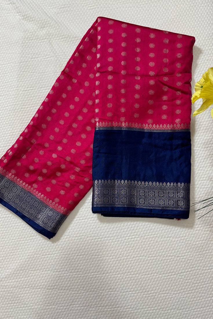 Dola Slik Saree with Gap Border in Pink