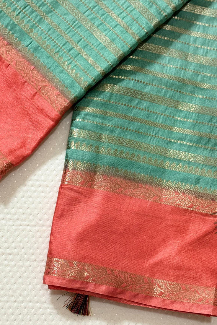 Dola Silk Saree with Gap Border in Teal