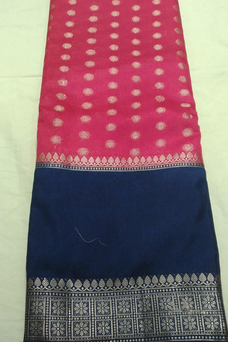 Dola Slik Saree with Gap Border in Pink