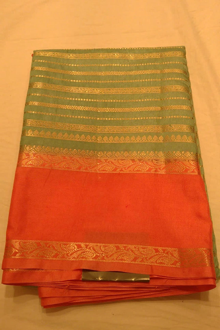 Dola Silk Saree with Gap Border in Teal