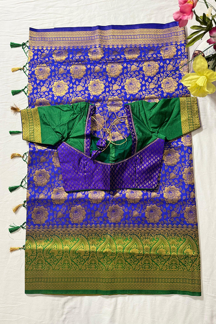 Banarasi Fancy Saree in Blue and Green