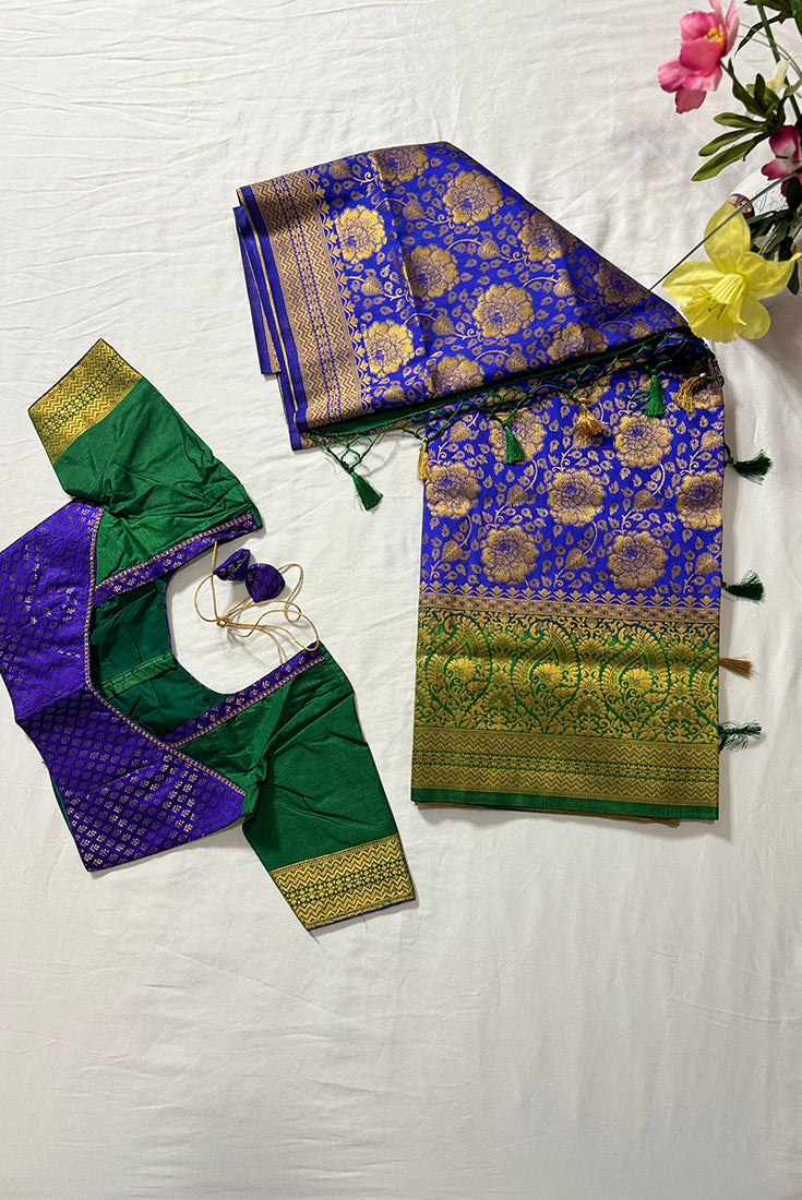 Banarasi Fancy Saree in Blue and Green