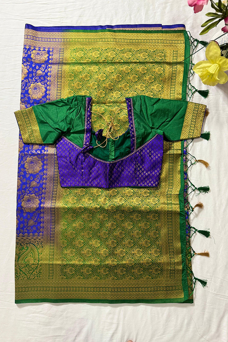 Banarasi Fancy Saree in Blue and Green